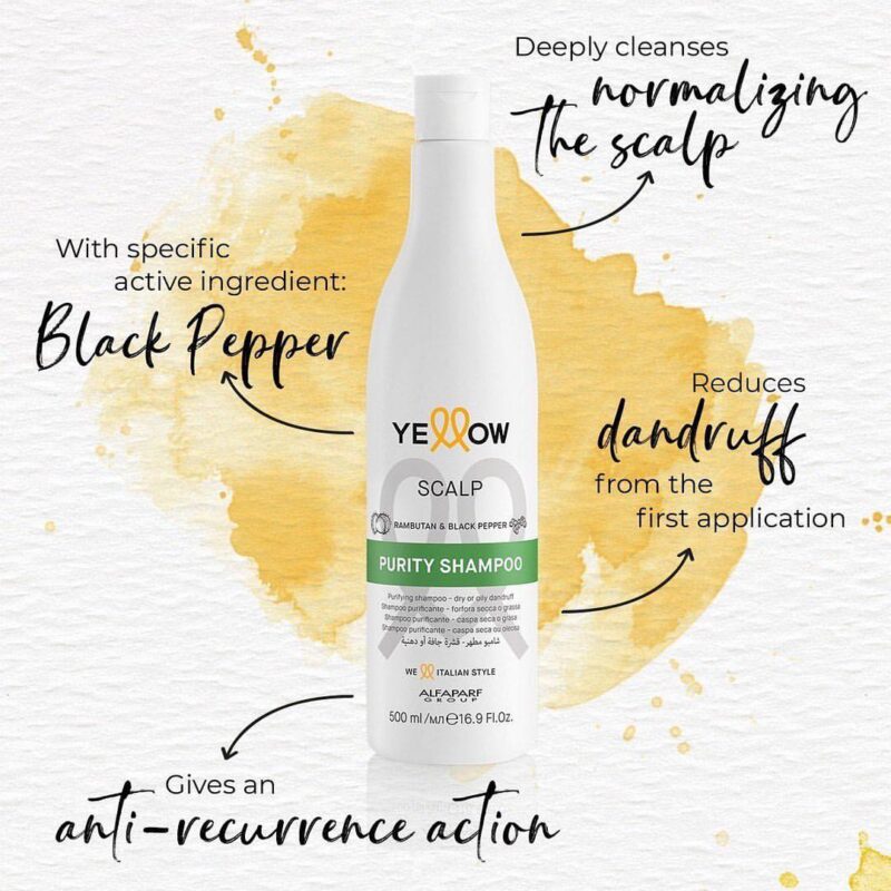 Alfaparf Σαμπουάν Για Ξηρή Και Λιπαρή Πιτυρίδα Yellow Scalp Purity Shampoo 500ml - Image 2