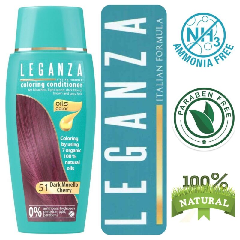 Leganza Coloring Conditioner - Μαλακτική Κρέμα Μαλλιών με Χρώμα Χωρίς Αμμωνία 150ml No51 Dark Morello Cherry/Σκούρο Βυσσινί - Image 4
