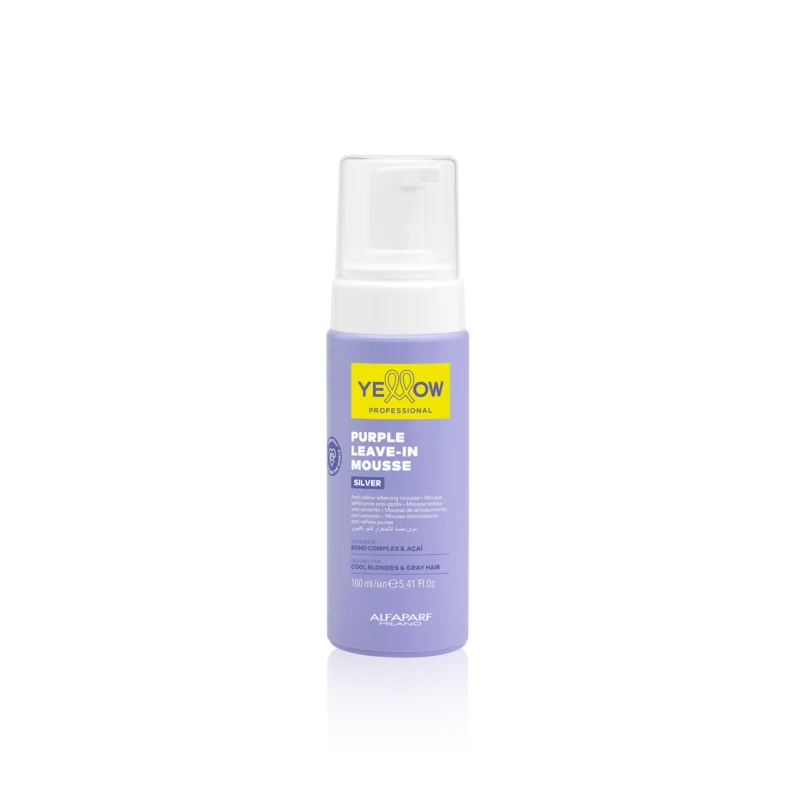 Alfaparf Yellow Professional Silver Purple Leave-in Mousse 160ml – Αφρός Leave-In Κατά του Κιτρινίσματος για Λάμψη & Επανόρθωση