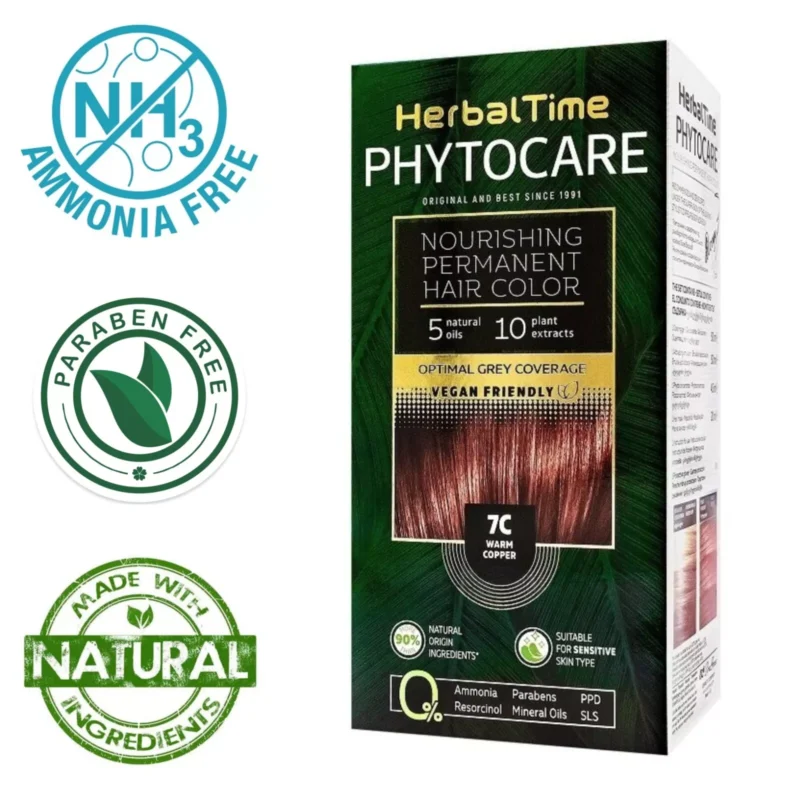 Βαφή μαλλιών χωρίς αμμωνία Θερμό Χάλκινο Warm Copper 7C - Herbal Time PhytoCare
