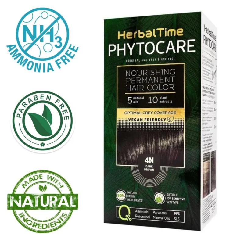 Βαφή μαλλιών χωρίς αμμωνία Σκούρο Καφέ Dark Brown 4N - Herbal Time PhytoCare